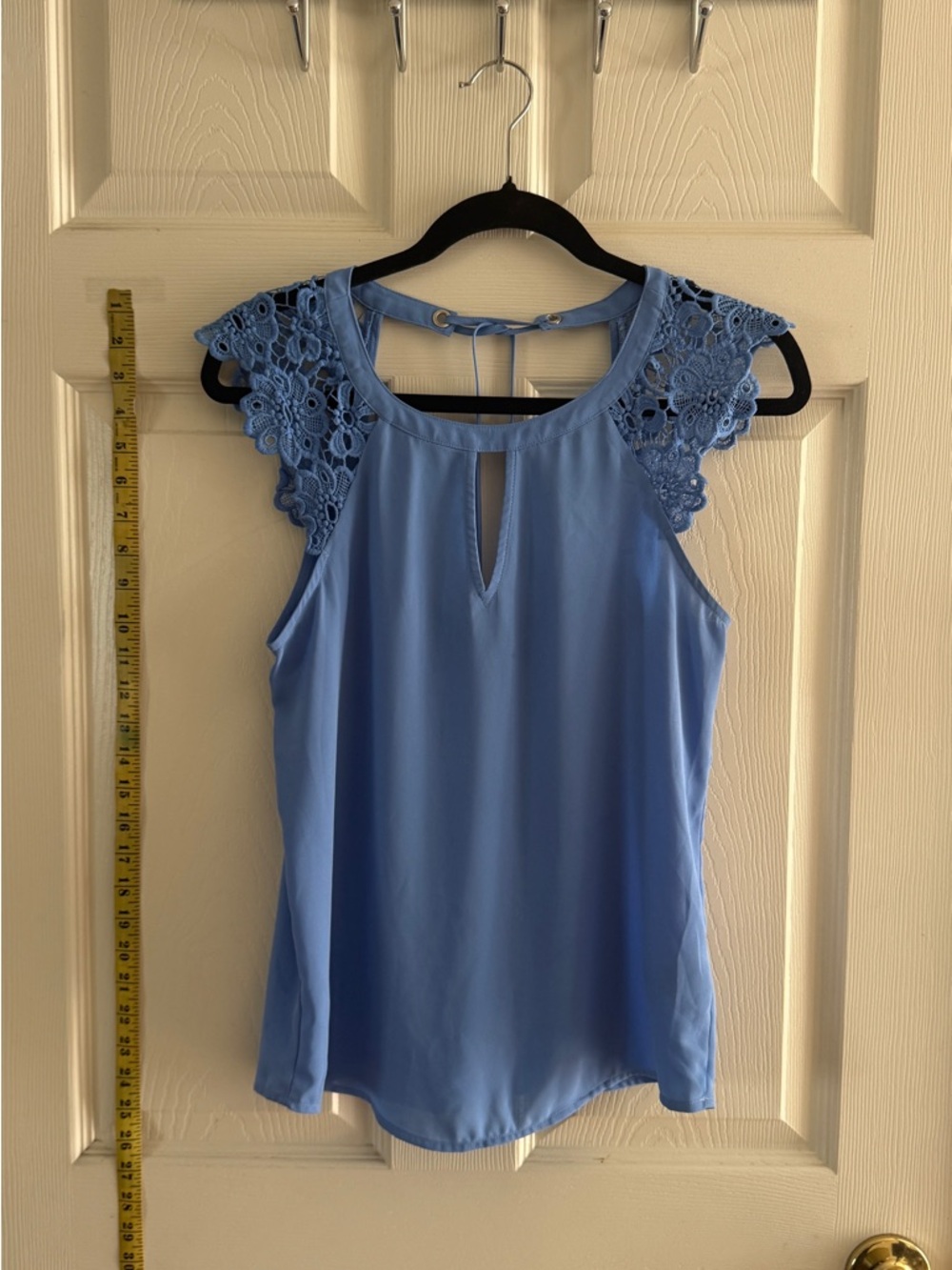 Express Light Blue Crochet Cap-Sleeve Keyhole Cami